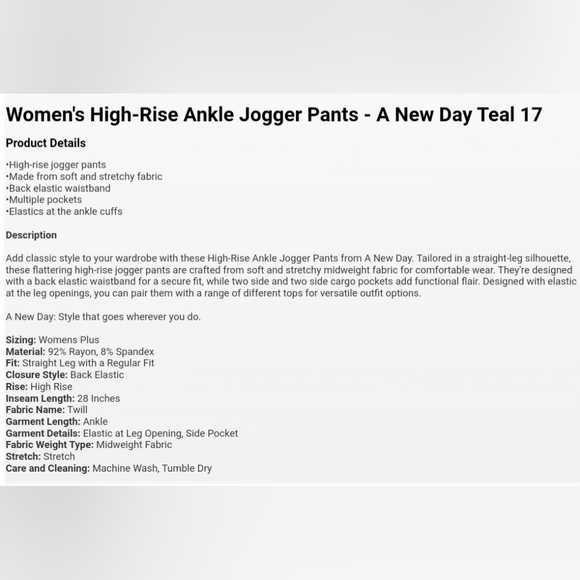 Women's High-Rise Ankle Jogger Pants - A New Day Teal 17 - Picture 6 of 6